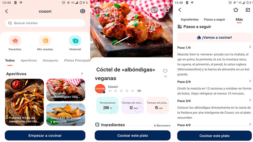 opciones-aplicacion-cosori algunas de las opciones de la aplicación Cosori