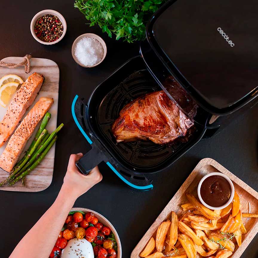 cecofry-full-inox Freidora sin aceite Cecotec Cecofry Full Inox 5500 friendo alimentos