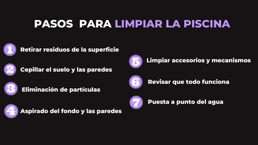 infografia-pasos-limpiar-piscina Infografía mostrando los pasos para limpiar la piscina
