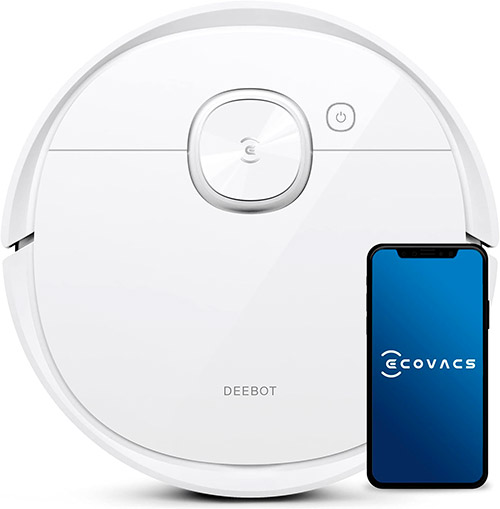 robot aspirador ecovacs deebot T9 blanco con smartphone