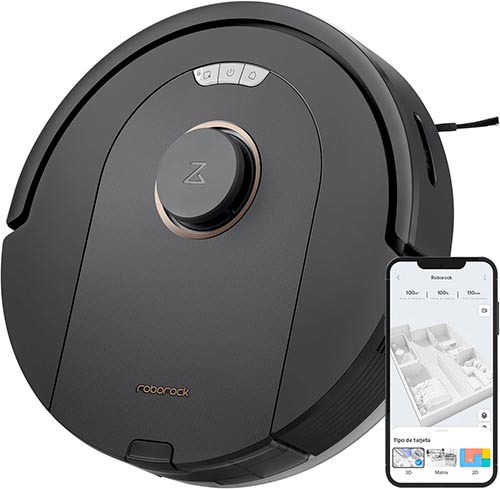 Roborock Q5 Pro negro con smartphone