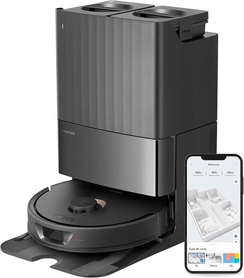 roborock Q Revo negro con smartphone