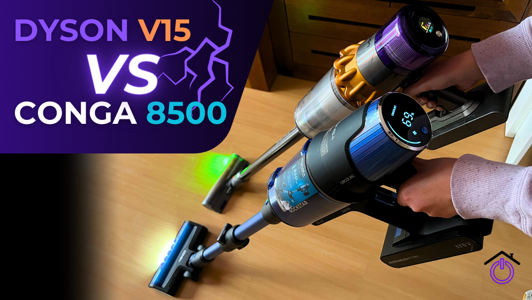 dyson-v15-vs-conga-rockstar-8500 portada artículo comparando las aspiradoras sin cable Dyson V15 Detect Absolute y Conga Rockstar 8500