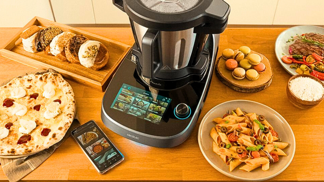 robot-cocina-mambo-cooking robot de cocina Mambo Cooking de Cecotec rodeado de alimentos