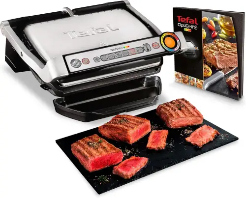 parrilla electrica tefal con recetario y carne
