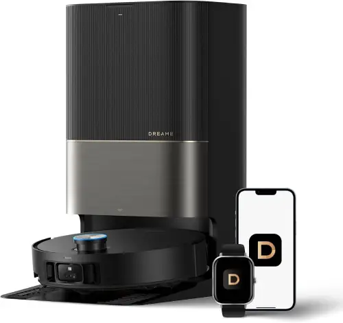 robot aspirador dreame L20 ultra blanco y dorado con smartphone