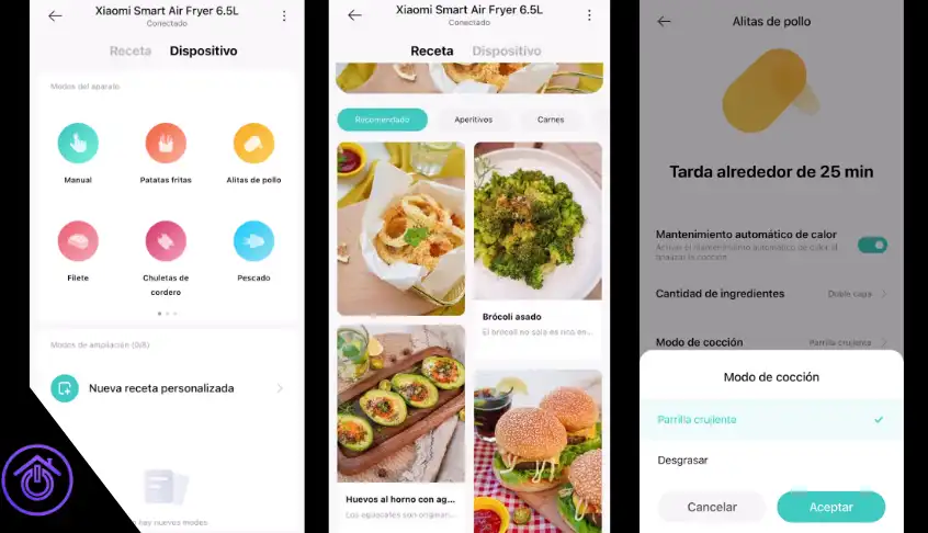imagenes de la app mi home de freidora de aire