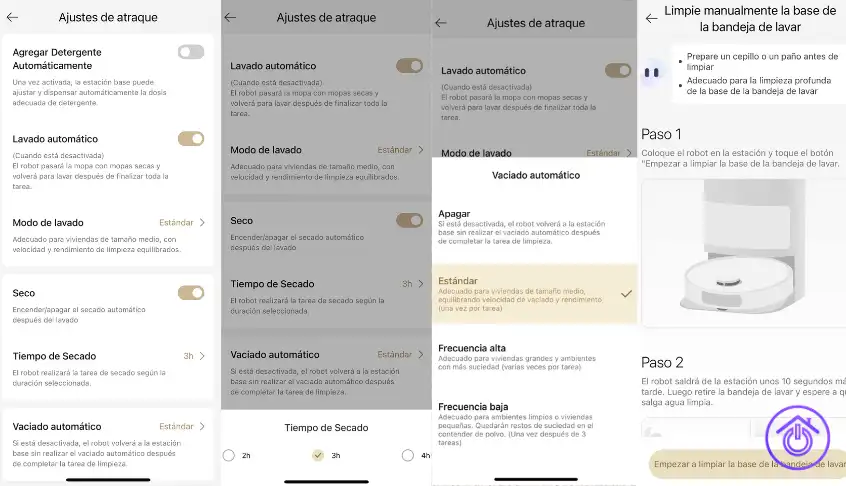 funciones-estacion-app aplicación dreame con funciones de la base